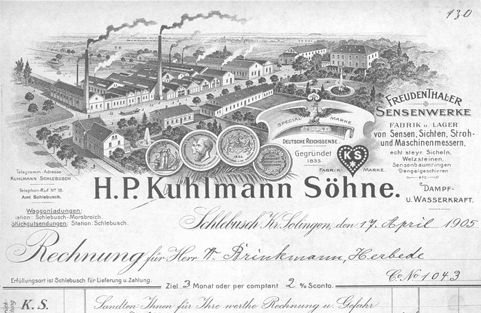 Eine Rechnung von H.P. Kuhlmann Söhne von 1905